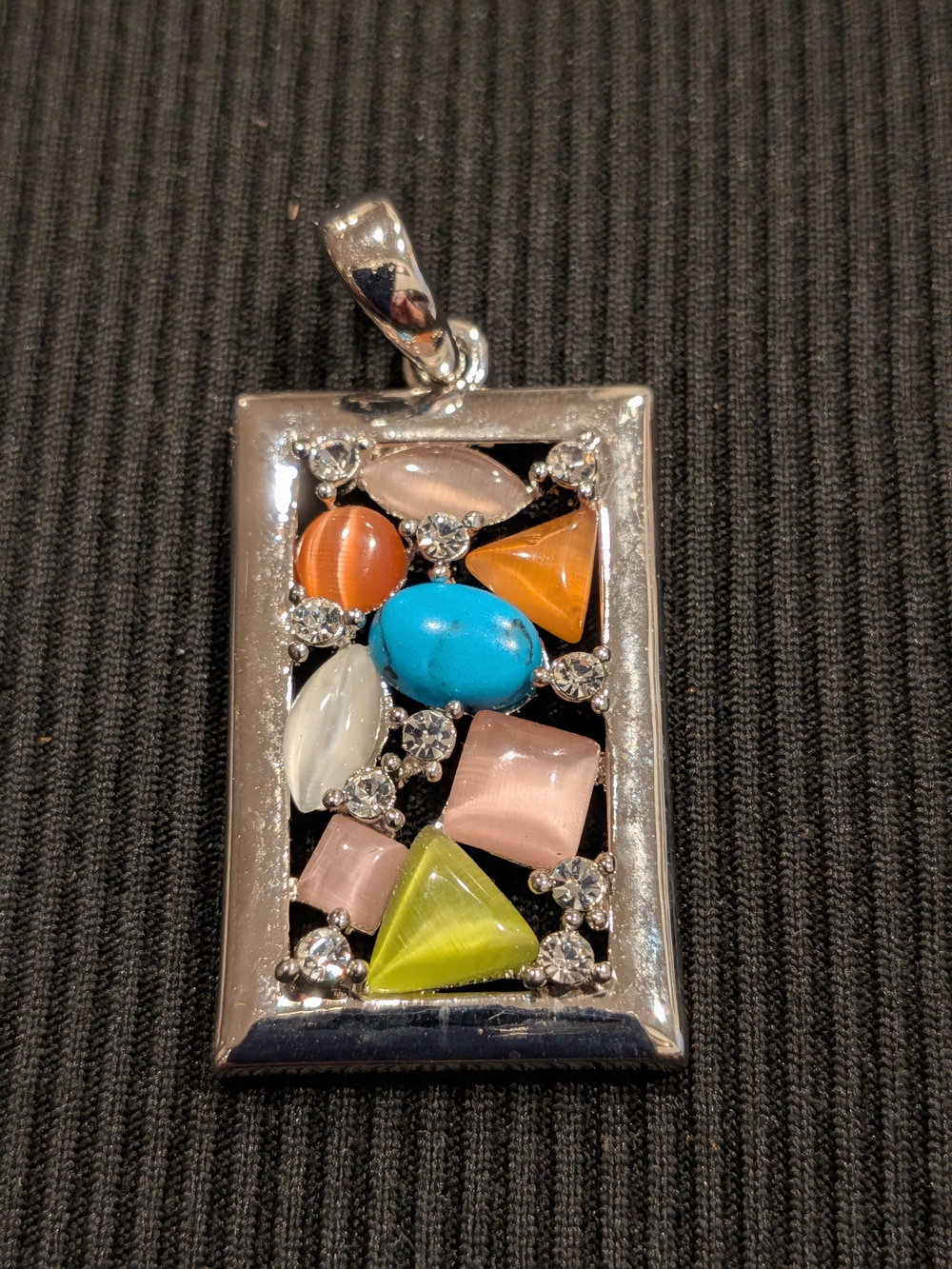 B#3: Silver Tone Multi-Color Gemstone Pendant - Turquoise & Pastels